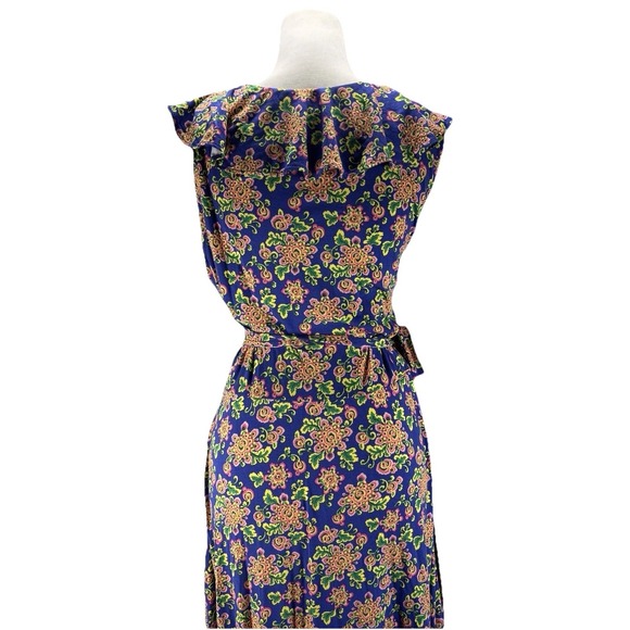 Boden Saskia Wrap Dress 14 Blue Medallion Floral Midi Ruffle Boho Cottagecore - Picture 9 of 16
